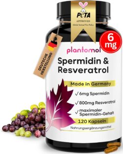 Spermidin 6 mg + trans-resveratrool 80 mg, 120 kapslit, Plantomol.
